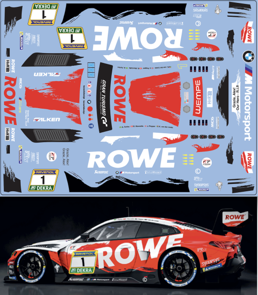 Decal BMW M4 GT3 24h Nürburgring 2026 Rowe Racing #1 FFSFD1077v08 Scale 1:24